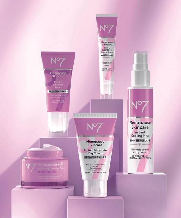 Four products in the No7 Menopause skincare line